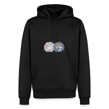 Floral and Realistic Wolves – Dual Nature Design - Men’s Premium Organic Hoodie - black - Front - Nico (187cm)