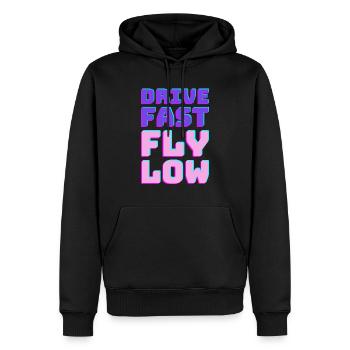 Drive Fast Fly Low - Retro - Männer Premium Bio Hoodie - Schwarz - Vorne - Nico (187cm)