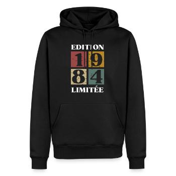 Edition limitée 1984 - 39e anniversaire - Sweat à capuche Premium bio Homme - noir - Devant - Nico (187cm)