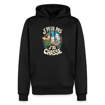 J'peux pas j'ai chasse - Sweat à capuche Premium bio Homme - noir - Devant - Nico (187cm)