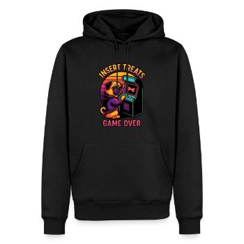 Lustiger Mops am Arcade-Automaten - Männer Premium Bio Hoodie - Schwarz - Vorne - Nico (187cm)