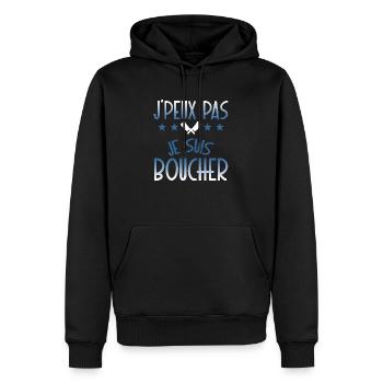 J'peux pas je suis boucher cadeau boucher - Sweat à capuche Premium bio Homme - noir - Devant - Nico (187cm)