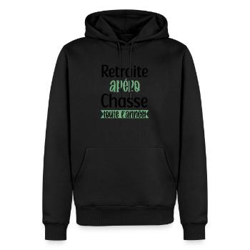 Retraite apéro chasse cadeau homme chasseur humour - Sweat à capuche Premium bio Homme - noir - Devant - Nico (187cm)