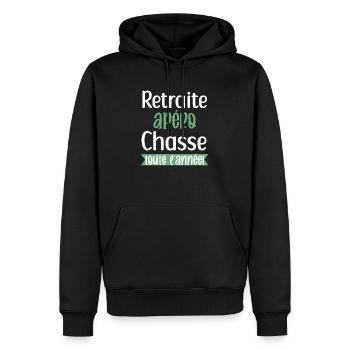 Retraite apéro chasse cadeau homme chasseur humour - Sweat à capuche Premium bio Homme - noir - Devant - Nico (187cm)