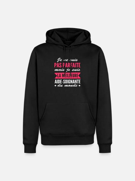 pas parfaite mais aide-soignante - Sweat à capuche Premium bio Homme - noir