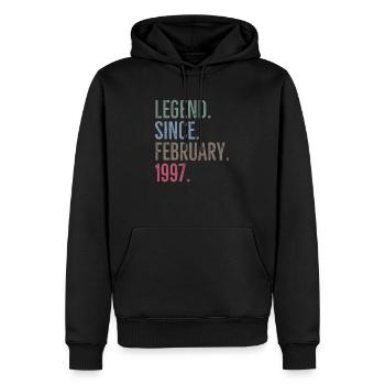Légende depuis février 1997 - Sweat à capuche Premium bio Homme - noir - Devant - Nico (187cm)