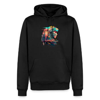 Sci Fi Zukunftsvision in der Dystopie - Männer Premium Bio Hoodie - Schwarz - Vorne - Nico (187cm)