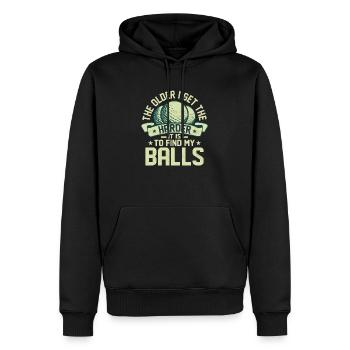 Plus je vieillis, plus il est difficile de trouver mes couilles - Sweat à capuche Premium bio Homme - noir - Devant - Nico (187cm)