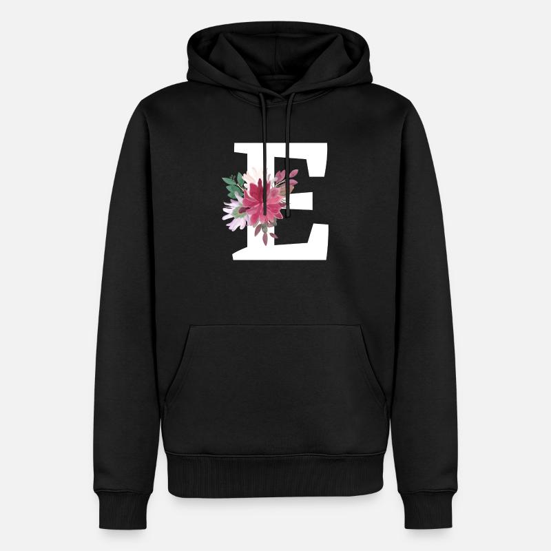 Lettre e floral - Sweat à capuche Premium bio Homme - noir