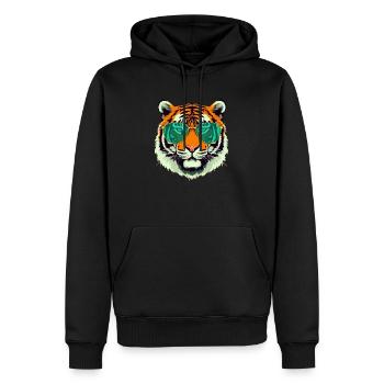 Tim le tigre à lunettes - Sweat à capuche Premium bio Homme - noir - Devant - Nico (187cm)