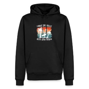 Fang die Welle, reite den Traum - Männer Premium Bio Hoodie - Schwarz - Vorne - Nico (187cm)