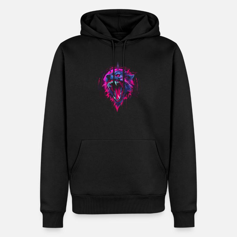 Synthwave Wolf - Männer Premium Bio Hoodie - Schwarz