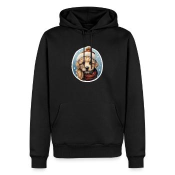 Chien avec écharpe et chapeau - Sweat à capuche Premium bio Homme - noir - Devant - Nico (187cm)