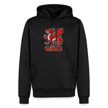 Walisischer roter Drache "WALES" - Männer Premium Bio Hoodie - Schwarz - Vorne - Nico (187cm)