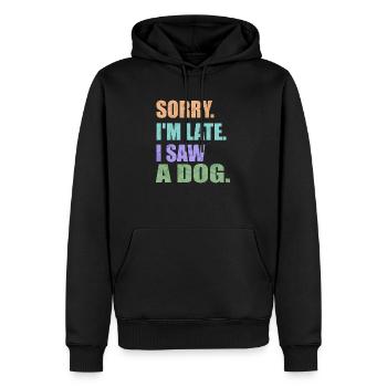 Pardon. Je suis en retard.J’ai vu un chien - Sweat à capuche Premium bio Homme - noir - Devant - Nico (187cm)