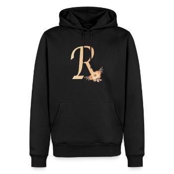 Lettre R avec des fleurs - Sweat à capuche Premium bio Homme - noir - Devant - Nico (187cm)