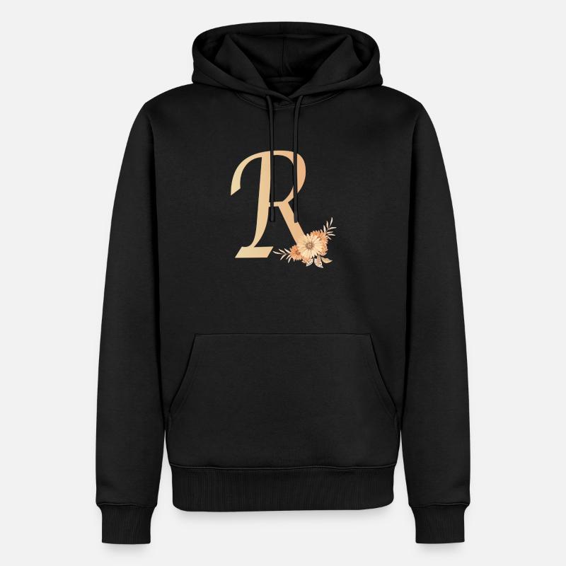 Buchstabe R mit Blumen - Männer Premium Bio Hoodie - Schwarz