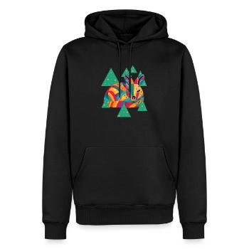 Zeichnung einer bunten Hirschkuh zwischen Bäumen - Männer Premium Bio Hoodie - Schwarz - Vorne - Nico (187cm)