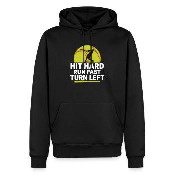Hit Hard Run Fast Turn Left Softball Baseball - Men’s Premium Organic Hoodie - black - Front - Nico (187cm)