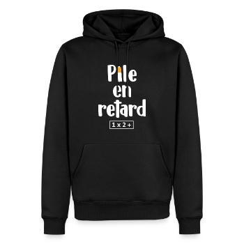 Pile en retard - Sweat à capuche Premium bio Homme - noir - Devant - Nico (187cm)