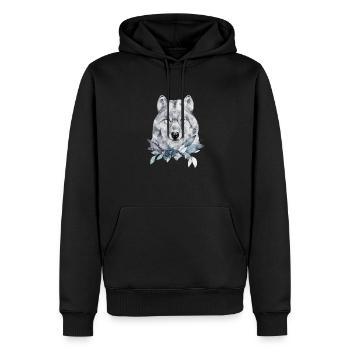 Portrait de loup décoré de plantes de Noël - Sweat à capuche Premium bio Homme - noir - Devant - Nico (187cm)