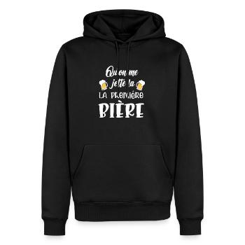 qu'on me jette la première bière - Sweat à capuche Premium bio Homme - noir - Devant - Nico (187cm)