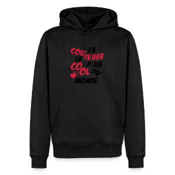 coiffeuse la plus cool du monde / cadeau coiffeuse - Sweat à capuche Premium bio Homme - noir - Devant - Nico (187cm)