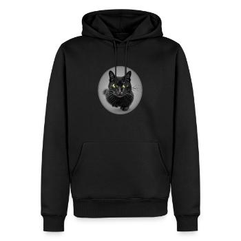 Superbe Chat Noir en train de Courir - Sweat à capuche Premium bio Homme - noir - Devant - Nico (187cm)
