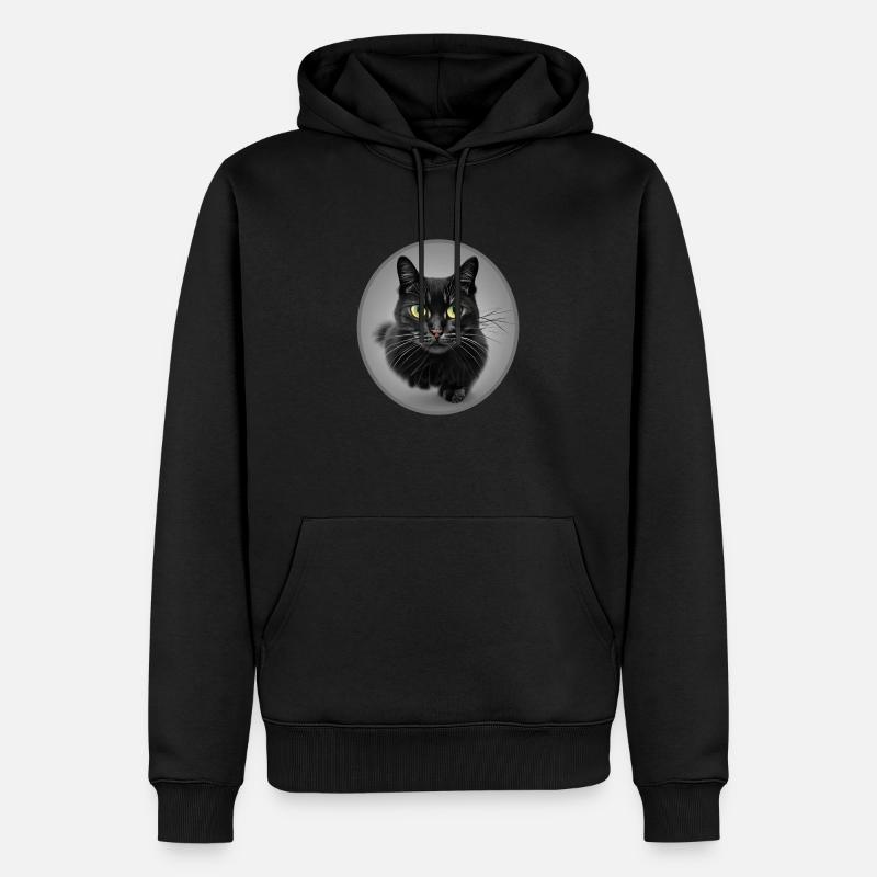 Superbe Chat Noir en train de Courir - Sweat à capuche Premium bio Homme - noir