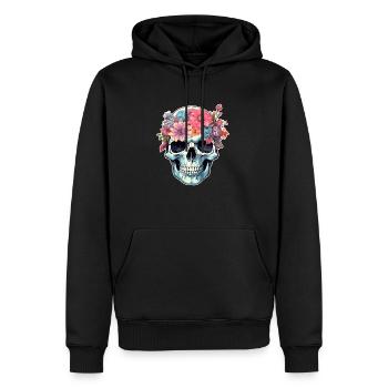 Crâne humain et fleurs 16 - Sweat à capuche Premium bio Homme - noir - Devant - Nico (187cm)