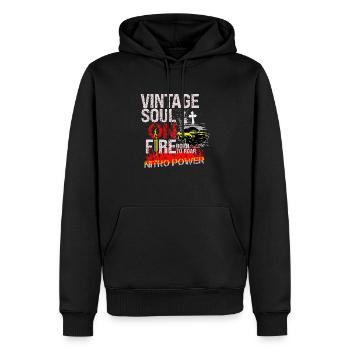 "T-Shirt Voiture Muscle car Âme Vintage Enflammée" - Sweat à capuche Premium bio Homme - noir - Devant - Nico (187cm)