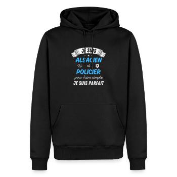 Je suis alsacien et policier je suis parfait - Sweat à capuche Premium bio Homme - noir - Devant - Nico (187cm)