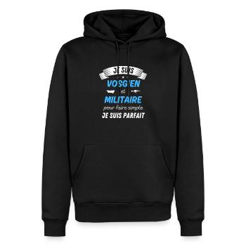 Je suis vosgien et militaire je suis parfait - Sweat à capuche Premium bio Homme - noir - Devant - Nico (187cm)