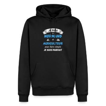 Je suis normand et agriculteur je suis parfait - Sweat à capuche Premium bio Homme - noir - Devant - Nico (187cm)