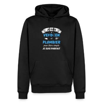 Je suis vendéen et plombier je suis parfait - Sweat à capuche Premium bio Homme - noir - Devant - Nico (187cm)