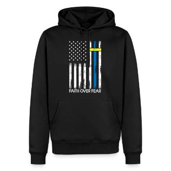 La foi sur la peur Ukraine Amérique Jésus Religion - Sweat à capuche Premium bio Homme - noir - Devant - Nico (187cm)