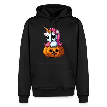 Cute Halloween unicorn with pumpkin - Men’s Premium Organic Hoodie - black - Front - Nico (187cm)