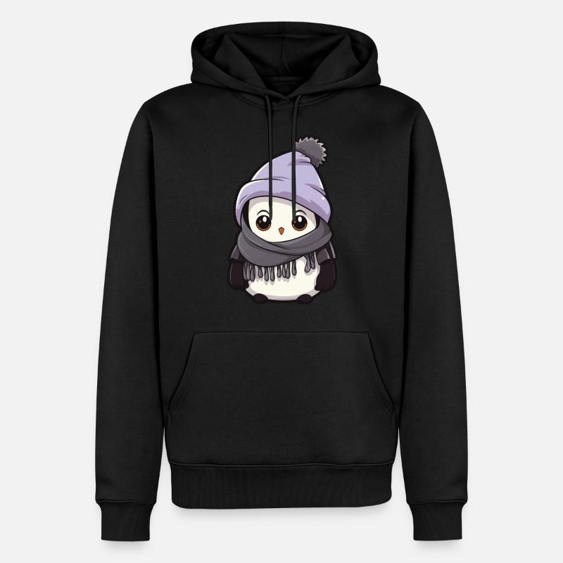 Pinguin Winter Comic - Männer Premium Bio Hoodie - Schwarz
