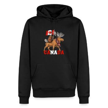 Kanada Biber Reitt Elch FULL - Männer Premium Bio Hoodie - Schwarz - Vorne - Nico (187cm)