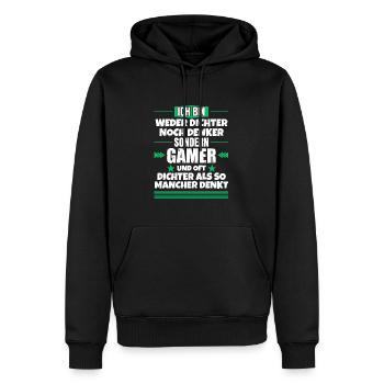 Weder Dichter noch Denker, sondern Gamer - Männer Premium Bio Hoodie - Schwarz - Vorne - Nico (187cm)