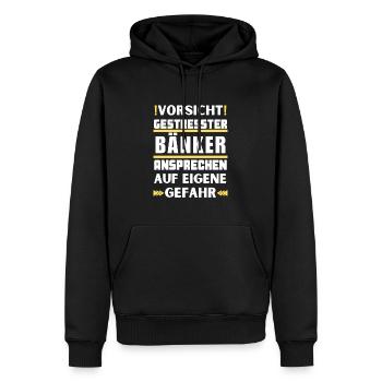 Gestresster Bänker nicht ansprechen! - Männer Premium Bio Hoodie - Schwarz - Vorne - Nico (187cm)