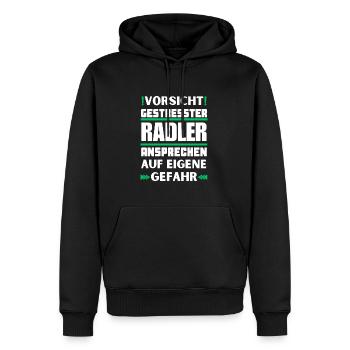 Gestresster Radler nicht ansprechen! - Männer Premium Bio Hoodie - Schwarz - Vorne - Nico (187cm)