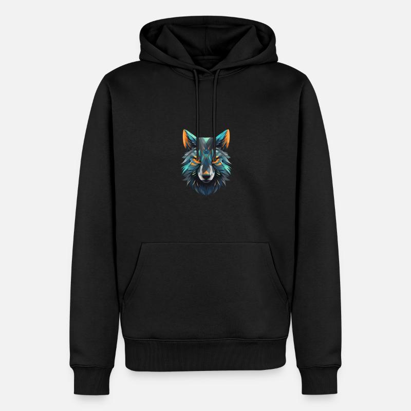 Tête de loup polygonale - Sweat à capuche Premium bio Homme - noir