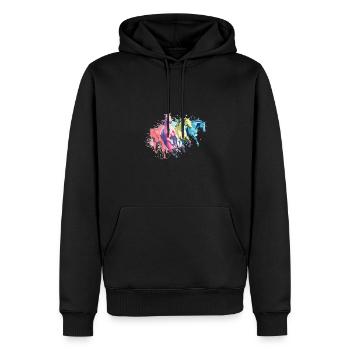 Chevaux avec des éclaboussures colorées - Sweat à capuche Premium bio Homme - noir - Devant - Nico (187cm)