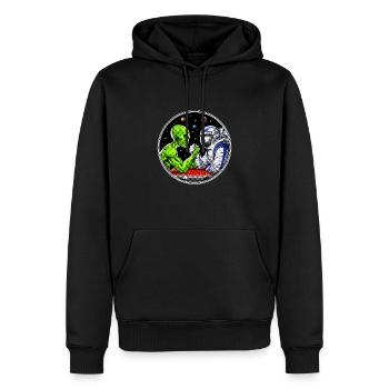 Außerirdischer Astronaut Armdrücken - Männer Premium Bio Hoodie - Schwarz - Vorne - Nico (187cm)