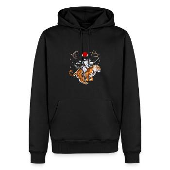 Japanese Cat Samurai Ninja Riding Tiger - Men’s Premium Organic Hoodie - black - Front - Nico (187cm)