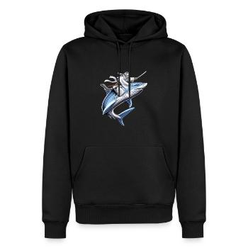 Cat Ninja Riding Shark - Men’s Premium Organic Hoodie - black - Front - Nico (187cm)