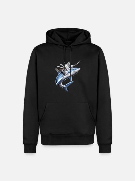 Cat Ninja Riding Shark - Men’s Premium Organic Hoodie - black