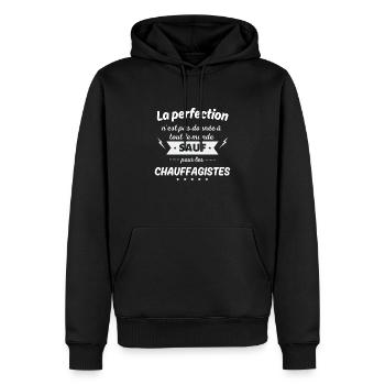La perfection n est pas donnée sauf chauffagiste - Sweat à capuche Premium bio Homme - noir - Devant - Nico (187cm)
