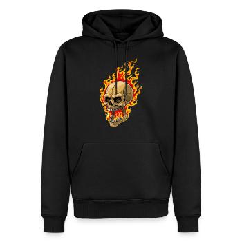 Menschlicher Schädel mit Flammen - Männer Premium Bio Hoodie - Schwarz - Vorne - Nico (187cm)